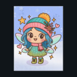 Cute Winter Fairy Kawaii Pastel Fantasy Art Postcard<br><div class="desc">An adorable winter fairy with pastel blue hair, sparkling wings, and cozy winter accessories in a whimsical kawaii style. This cute fantasy character is perfect for fairycore lovers, magical girl fans, pastel aesthetic collectors, and anyone who loves dreamy magical artwork. A sweet design for fans of cute whimsical fantasy art....</div>