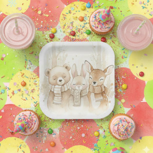 Cute Winter Forest Animals Kids' Christmas Fun Pap Paper Plate