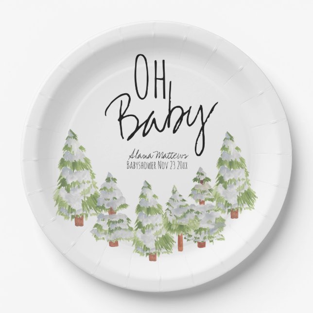Cute winter forest babyshower paper plate (Front)