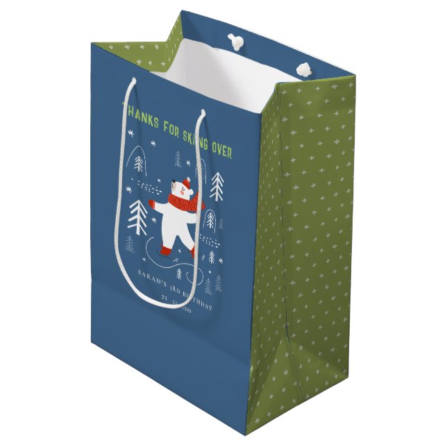 Cute Winter Forest Bear Ski Any Age Kids Medium Gift Bag (Front Angled)