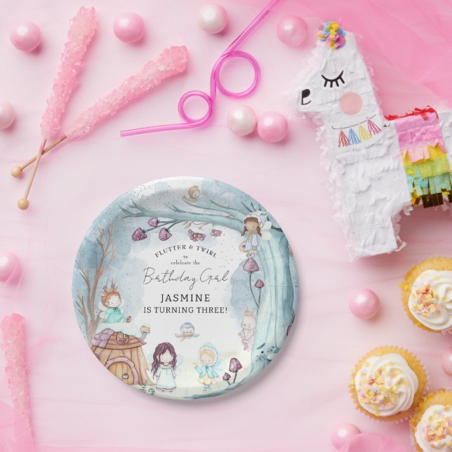 Cute Winter Forest Fairy Christmas Girl Birthday Paper Plate (Party)