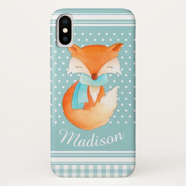 Cute winter fox grey aqua Case-Mate iPhone case (Back)