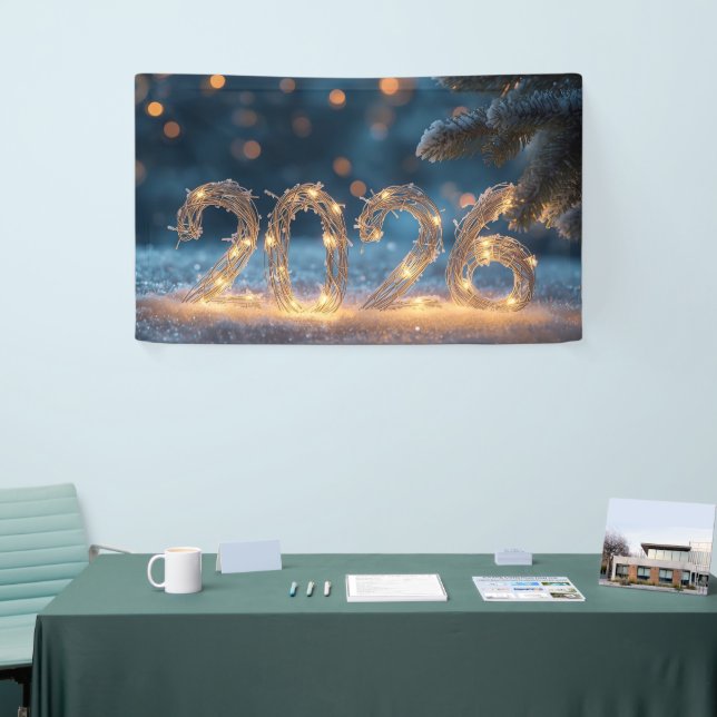 cute winter fox new year 2026 party banner (Tradeshow)