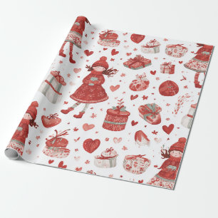 Cute Winter Girl Holiday Pattern Wrapping Paper