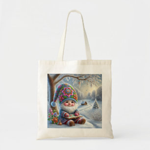 Cute Winter Gnome in a Cozy Winter Landscape Tote Bag