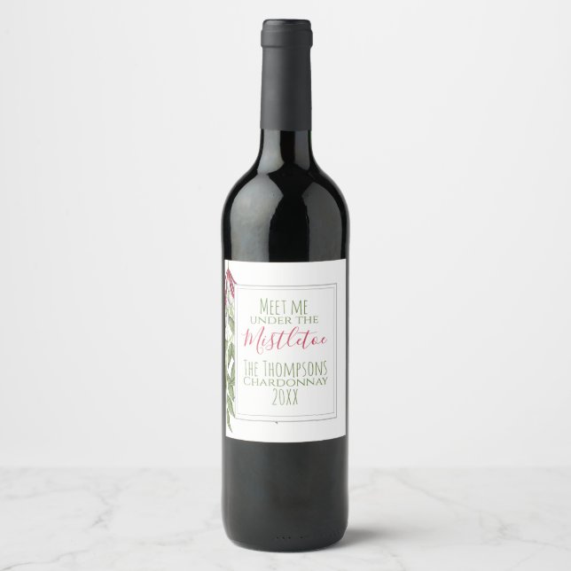 Cute Winter Greenery Christmas Wine Label (Front)