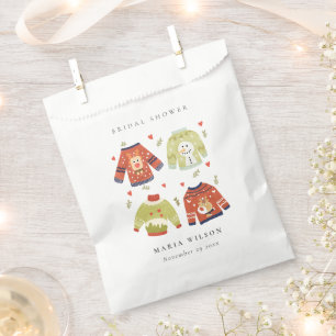 Cute Winter Heart Leafy Ugly Sweater Bridal Shower Favour Bag