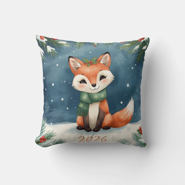 cute winter holiday happy new year 2026 throw pillow (Front)