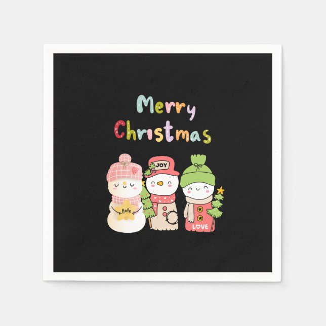 Cute Winter Holiday Snowman Hope Peace Love Napkin (Front)