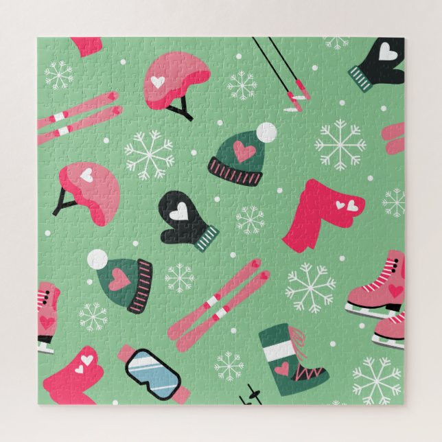 Cute Winter Holiday Sports Pattern  Jigsaw Puzzle (Vertical)