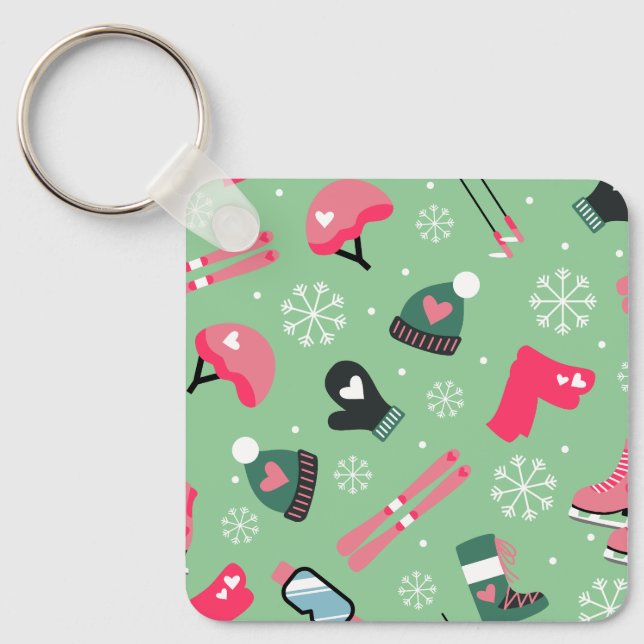 Cute Winter Holiday Sports Pattern  Keychain (Front)