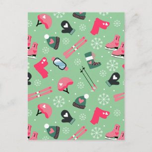 Cute Winter Holiday Sports Pattern Postcard