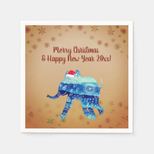 Cute Winter Holidays, Elephant Drawing Napkins