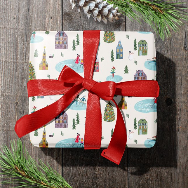 Cute Winter House Village Scene Christmas Wrapping Paper (Cute Winter House Village Scene Christmas Wrapping Paper)
