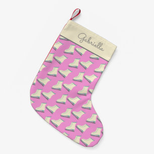 Cute Winter Ice Skates Pattern Pink Personalized Small Christmas Stocking