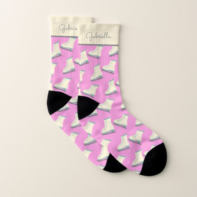 Cute Winter Ice Skates Pattern Pink Personalized  Socks (Pair)