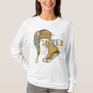 Cute winter ice skates stocking cap illustration T-Shirt