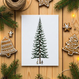 Cute Winter Kids with Big Christmas Tree Greeting Holiday Card