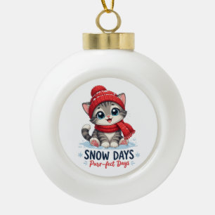 Cute Winter Kitten Snow Days Ceramic Ball Christmas Ornament