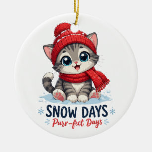 Cute Winter Kitten Snow Days Ceramic Ornament