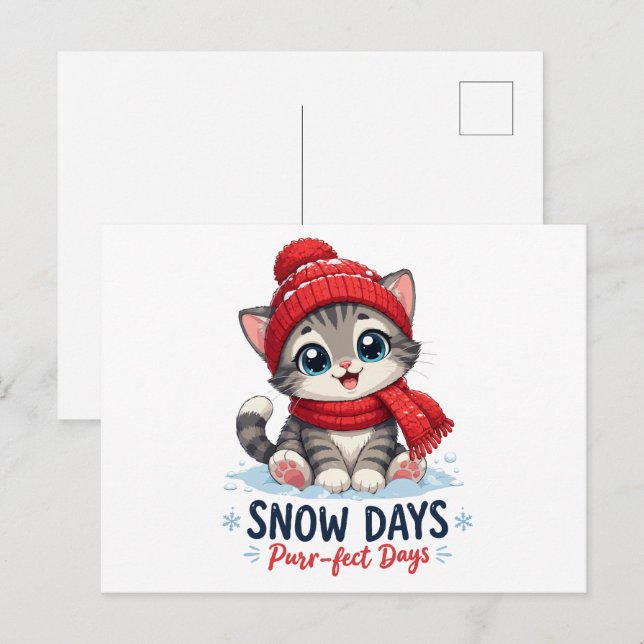 Cute Winter Kitten Snow Days Postcard (Front/Back)
