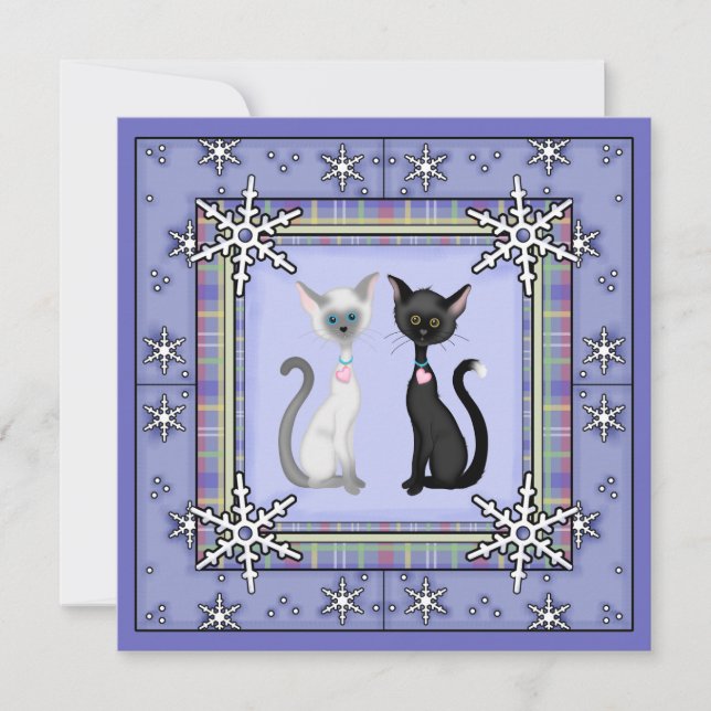 Cute Winter Kitty Chat Anniversaire Invitation ~ F (Devant)