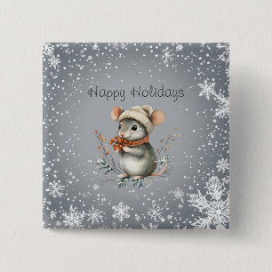 Cute Winter Mouse with Berries 2 Inch Square Button