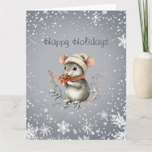 Cute Winter Mouse with Berries Card
