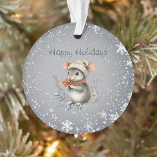 Cute Winter Mouse with Berries Ornament