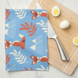 Cute Winter Orange Fox Mountains Leaf Pattern Kitchen Towel<br><div class="desc">This cute and modern pattern is perfect for the animal lover. It features hand-drawn burnt orange, white, cream, and brick red illustrations of an adorable fox, leaves, and snowy winter mountains pattern on top of a sky blue background. It's unique, trendy, playful, and fun! ***IMPORTANT DESIGN NOTE: For any custom...</div>