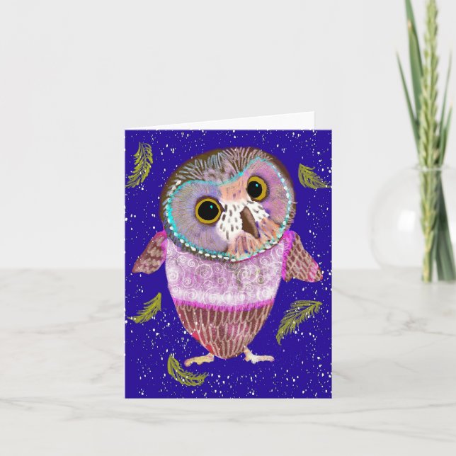 Cute Winter Owl BLANK Greeting Card (Front)
