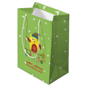 Cute Winter Owl Christmas Illustration Medium Gift Bag