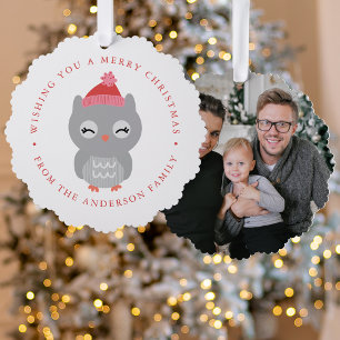 Cute Winter Owl Photo Holiday Ornament Card