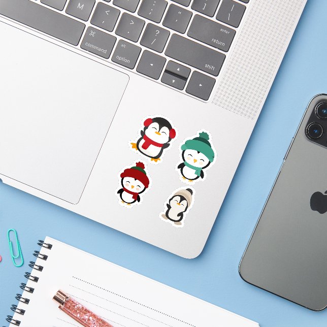 Cute Winter Penguin Kawaii Sticker Set (Laptop w/ iPhone)