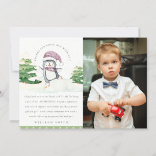 Cute Winter Penguin Kids Photo Any Age Birthday Thank You Card
