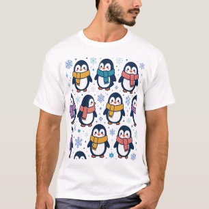 Cute Winter Penguin Scarf Pattern T-Shirt