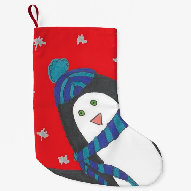 Cute Winter Penguin Small Christmas Stocking (Front)