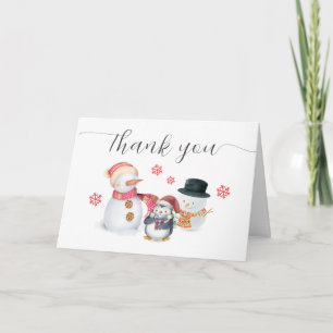 Cute Winter Penguin Snowman Baby Shower Thank You Card