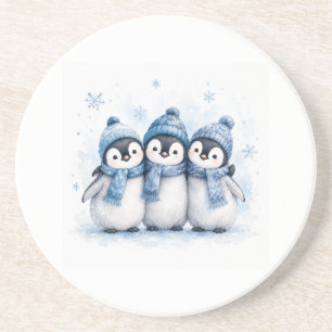 Cute Winter Penguin Trio Can Cooler Adorable Blu Coaster
