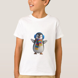 Cute Winter Penguin with Scarf and Earmuffs Kids T-Shirt