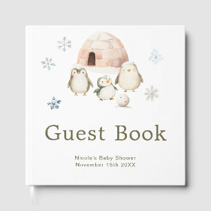 Cute Winter Penguins Baby Shower Guest Book