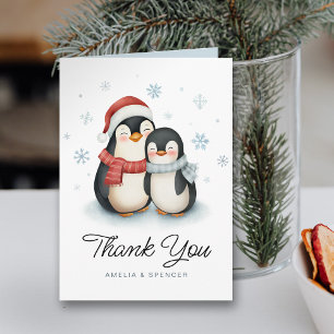 Cute Winter Penguins Baby Shower Thank You Card