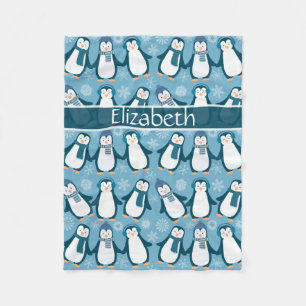 Cute Winter Penguins Design Add Name Fleece Blanket