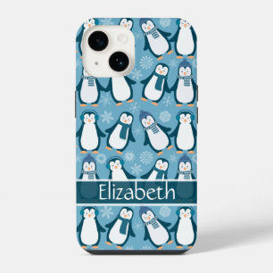 Cute Winter Penguins Design Add Name iPhone 14 Case