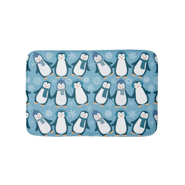 Cute Winter Penguins Design Bath Mat (Front)