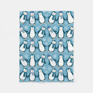 Cute Winter Penguins Design Fleece Blanket
