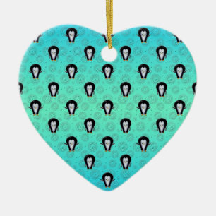 Cute Winter Penguins over Teal and Mint Green Ceramic Ornament