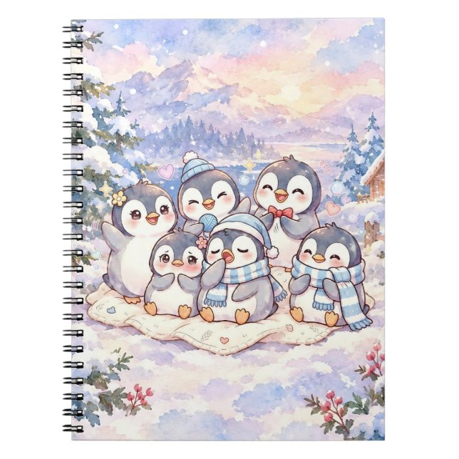 Cute Winter Penguins Spiral Notebook (Front)