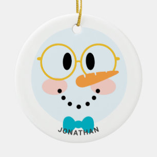 Cute Winter Personalized Snowman Face Christmas Ceramic Ornament