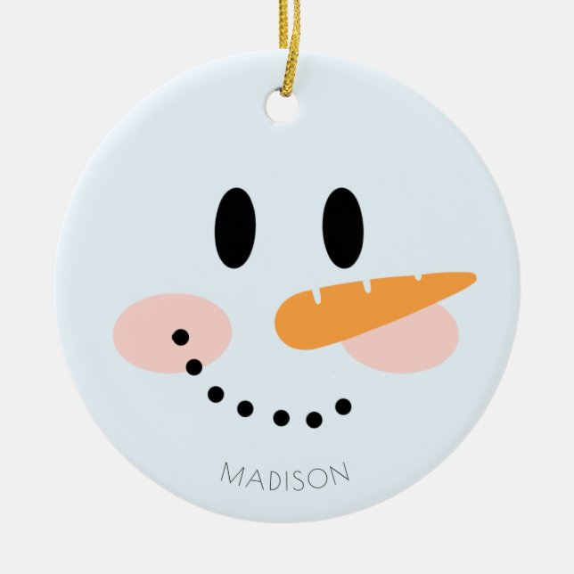   Cute Winter Personalized Snowman Face Christmas  Ceramic Ornament (Front)